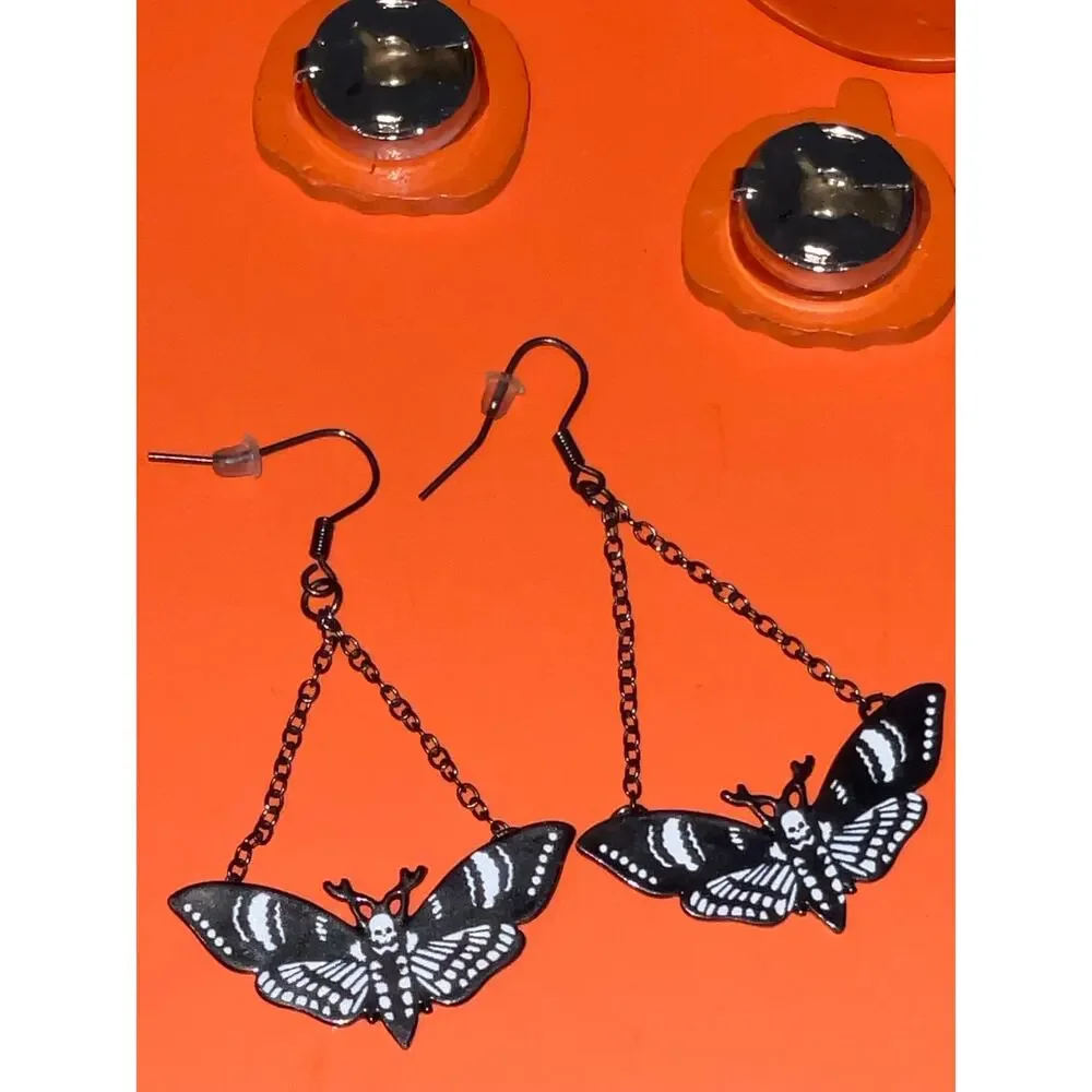 Halloween Costume Jewelry Lot Pumpkin Skull Bat Knife Witch Earrings Necklace